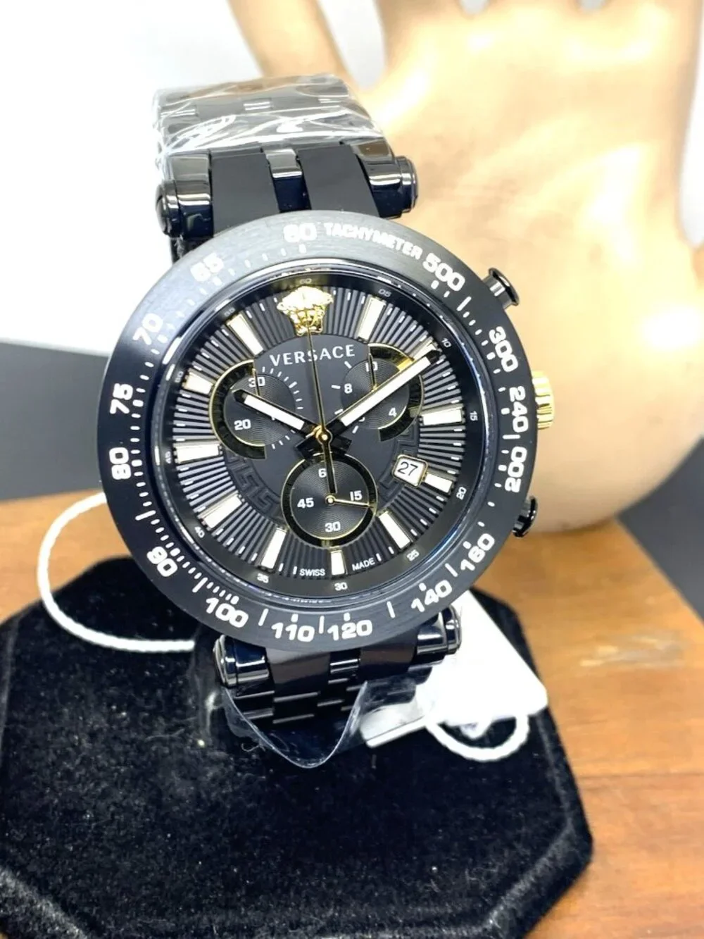 Versace V-Race Men's Watch VEJB00722 Chronograph Swiss Quartz Black Steel 46mm